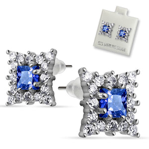 Pair of Stainless Steel Multi CZ Around Square Sapphire CZ Stud Ear WildKlass Rings (Sold as a Pair)-WildKlass Jewelry
