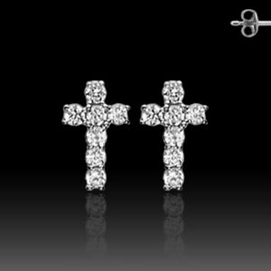 Pair of Stainless Steel STUD EAR WildKlass RingS W/ALL PRONG SET CZ CROSS (Sold as a Pair)-WildKlass Jewelry