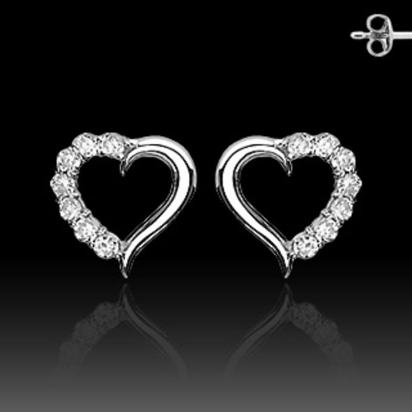 Pair of Stainless Steel STUD EAR WildKlass RingS W/ALL PRONG SET CZ HEART (Sold as a Pair)-WildKlass Jewelry