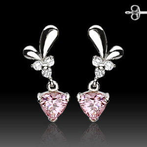 Pair of Stainless Steel STUD EAR WildKlass RingS W/ALL PRONG SET PINK CZ HEART (Sold as a Pair)-WildKlass Jewelry