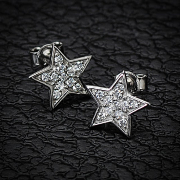 Pair of Stainless Steel Gem Paved Small Star Ear WildKlass Ring Stud (Sold as a Pair)-WildKlass Jewelry
