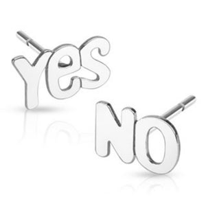 Pair of Stainless Steel YES/NO Stud Ear WildKlass Rings (Sold as a Pair)-WildKlass Jewelry
