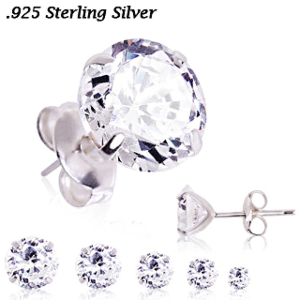 Pair of Stainless Steel Clear Round CZ Stud Earrings-WildKlass Jewelry