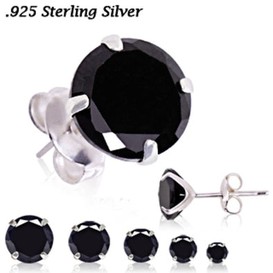 Pair of Stainless Steel Black Round CZ Stud Earrings-WildKlass Jewelry