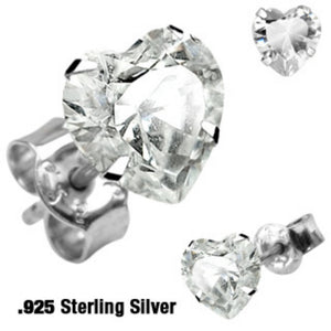Pair of Stainless Steel Stud Ear WildKlass Ring w/Clear Heart Shaped CZ (Sold by Piece)-WildKlass Jewelry