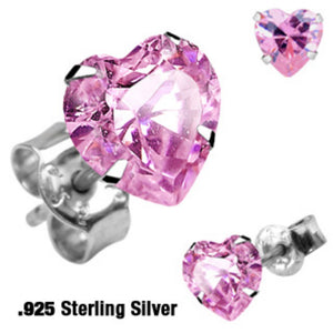 Pair of Stainless Steel Stud Ear WildKlass Ring w/Pink Heart Shaped CZ (Sold by Piece)-WildKlass Jewelry