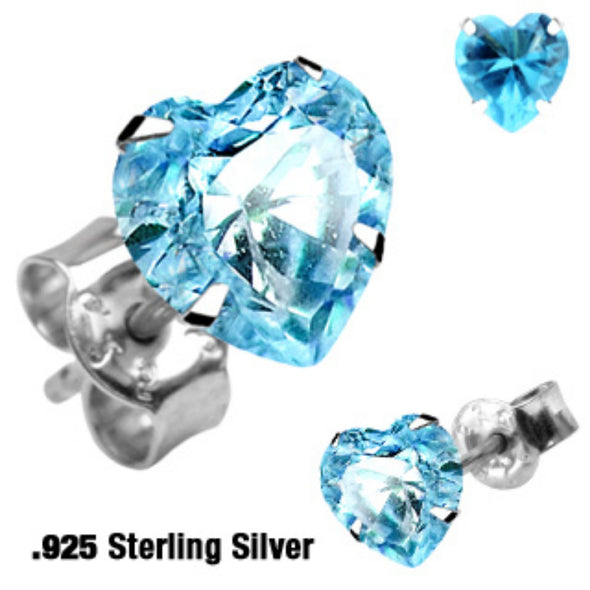 Pair of Stainless Steel Stud Ear WildKlass Ring w/Aqua Heart Shaped CZ (Sold by Piece)-WildKlass Jewelry