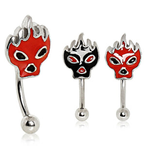 316L Surgical Steel Epoxy Flamin' Skull Eyebrow Curve-WildKlass Jewelry