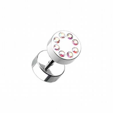 Multi Gem Encircled Steel Fake Plug-WildKlass Jewelry