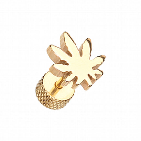 Golden Pot Leaf Steel Fake Plug-WildKlass Jewelry