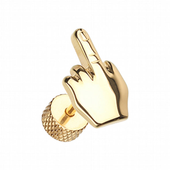 Golden Middle FU Finger Steel Fake Plug-WildKlass Jewelry