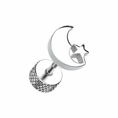 Crescent Moon & Star Steel Fake Plug-WildKlass Jewelry