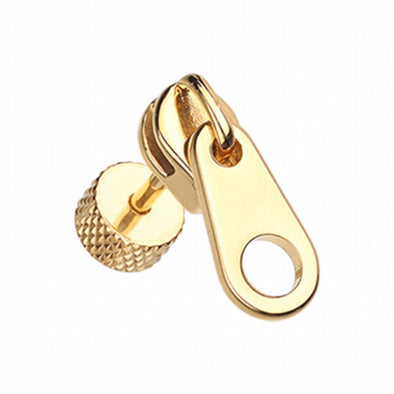 Golden Simple Zipper Steel Fake Plug-WildKlass Jewelry