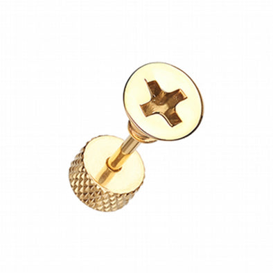 Golden Screw Bolt Top Steel Fake Plug-WildKlass Jewelry