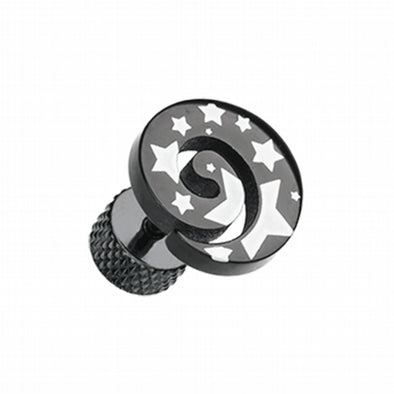 Blackline Star Print Spiral Top Steel Fake Plug-WildKlass Jewelry
