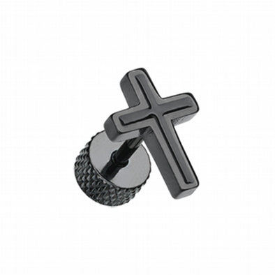 Blackline Cross Embossed Steel Fake Plug-WildKlass Jewelry