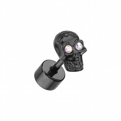 Blackline Luster Skull Steel Fake Plug-WildKlass Jewelry