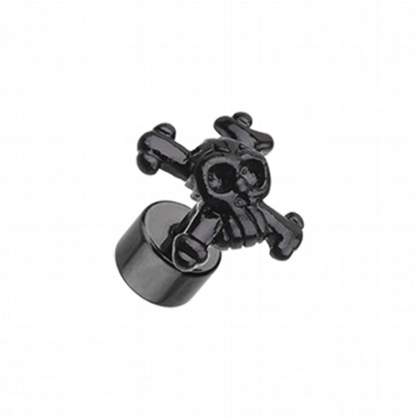 Blackline Pirate Skull Steel Fake Plug-WildKlass Jewelry
