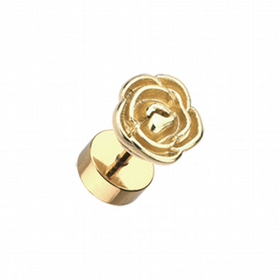 Golden Rose Blossom Steel Fake Plug-WildKlass Jewelry