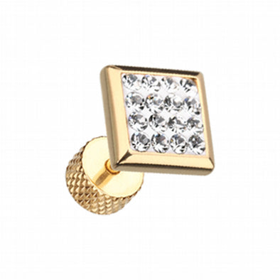 Golden Square Multi-Sprinkle Dot Multi Gem Steel Fake Plug-WildKlass Jewelry
