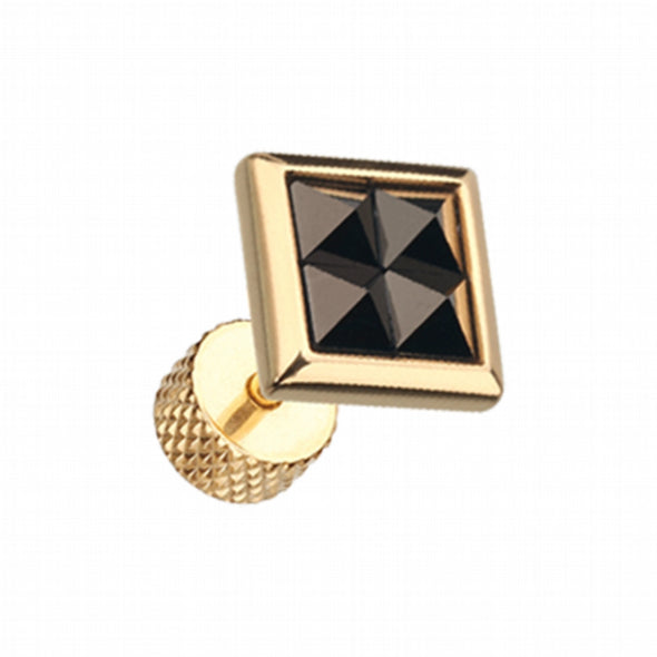 Golden Square Tetrad Onyx Pyramid Stone Steel Fake Plug-WildKlass Jewelry
