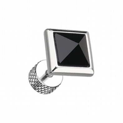 Square Onyx Pyramid Stone Steel Fake Plug-WildKlass Jewelry