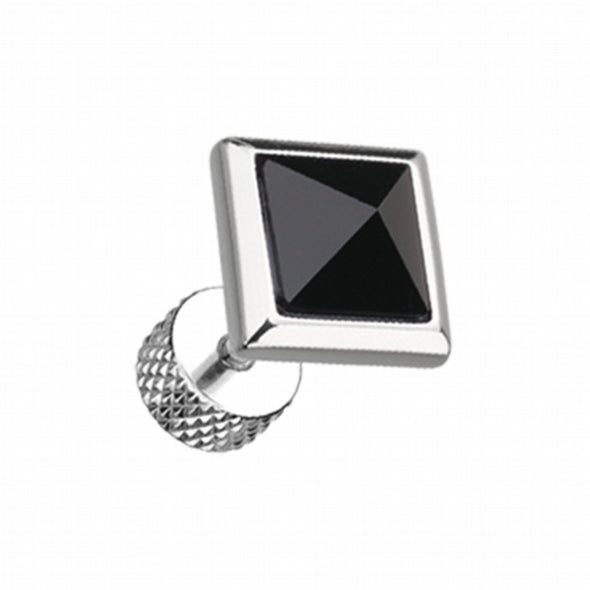 Square Onyx Pyramid Stone Steel Fake Plug-WildKlass Jewelry