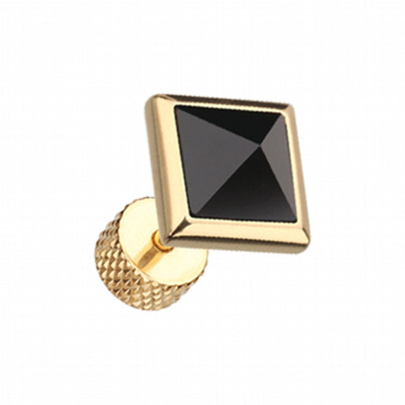Golden Square Onyx Pyramid Stone Steel Fake Plug-WildKlass Jewelry