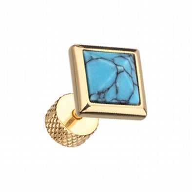 Golden Square Turquoise Pyramid Stone Steel Fake Plug-WildKlass Jewelry