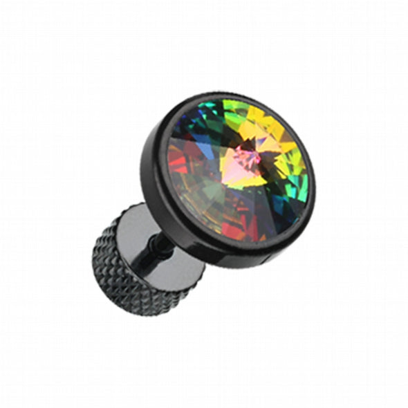 Blackline Pointy Faceted Crystal Steel Fake Plug-WildKlass Jewelry