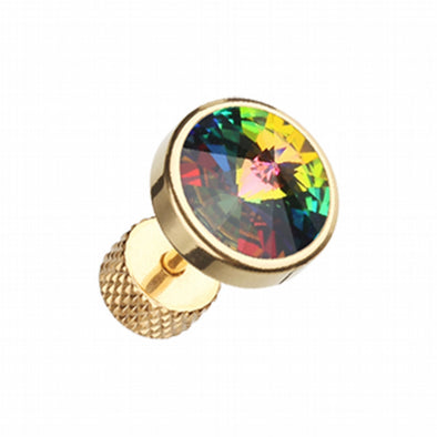 Golden Pointy Faceted Crystal Steel Fake Plug-WildKlass Jewelry