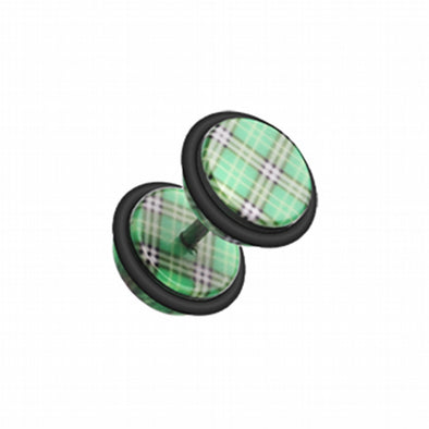 Plaid Checkers Acrylic Fake Plug with O-Rings-WildKlass Jewelry