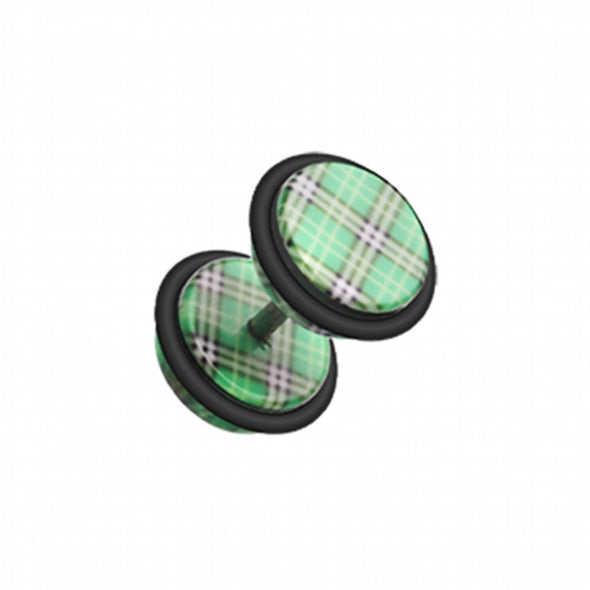 Plaid Checkers Acrylic Fake Plug with O-Rings-WildKlass Jewelry