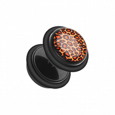 Leopard Print Acrylic Fake Plug with O-Rings-WildKlass Jewelry