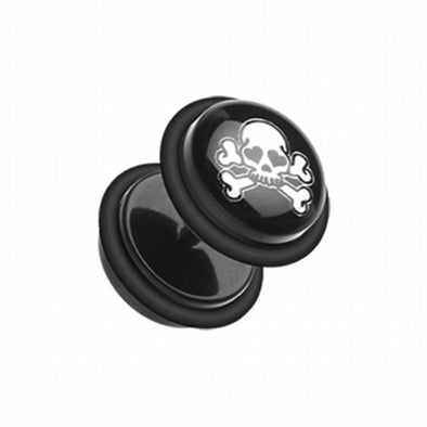Pirate Skull Acrylic Fake Plug with O-Rings-WildKlass Jewelry