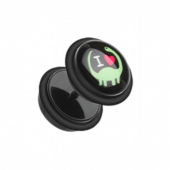 I heart Dino Acrylic Fake Plug with O-Rings-WildKlass Jewelry