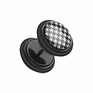 Houndtooth Acrylic Fake Plug with O-Rings-WildKlass Jewelry