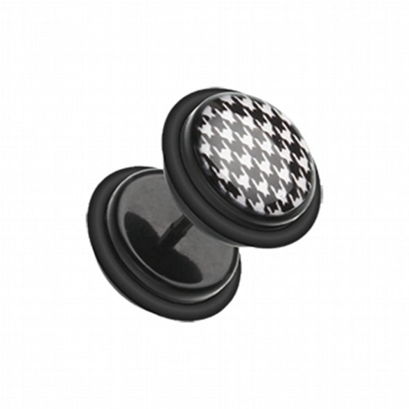 Houndtooth Acrylic Fake Plug with O-Rings-WildKlass Jewelry