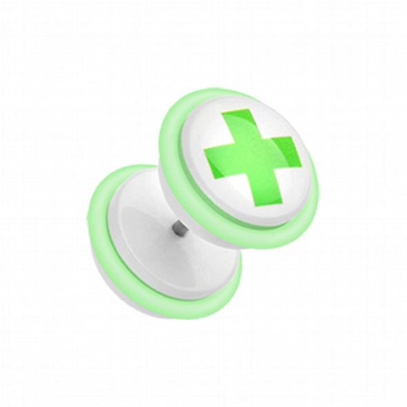 Green Medic Cross Acrylic Fake Plug with O-Rings-WildKlass Jewelry