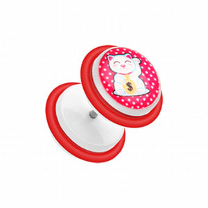 Maneki-Neko Lucky Cat Acrylic Fake Plug with O-Rings-WildKlass Jewelry