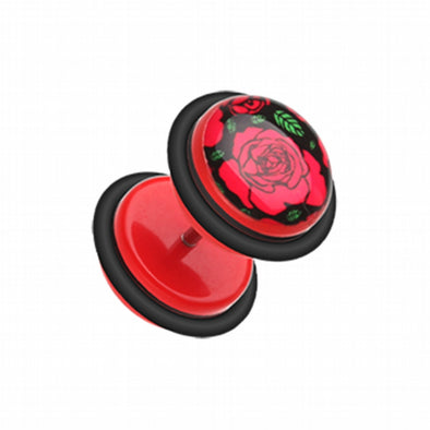 Rose Bloom Acrylic Fake Plug with O-Rings-WildKlass Jewelry