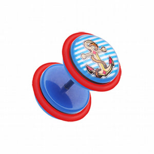 Anchor Stripes Acrylic Fake Plug with O-Rings-WildKlass Jewelry