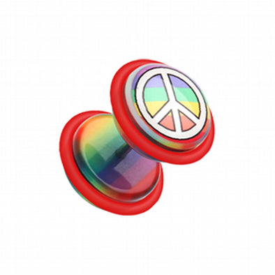 Peace Rainbow Acrylic Fake Plug with O-Rings-WildKlass Jewelry
