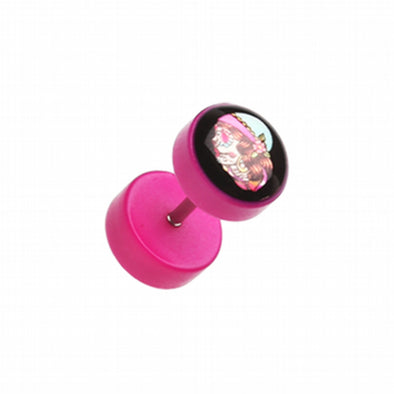 Day of the Dead Lady Skull UV Acrylic Fake Plug-WildKlass Jewelry