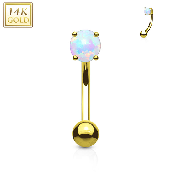 Prong Set Opal Stone 14K Solid Gold Curved WildKlass Barbell Eyebrow Ring-WildKlass Jewelry