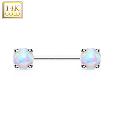 Double Prong Set Opal Stone 14K Gold Nipple Bar-WildKlass Jewelry