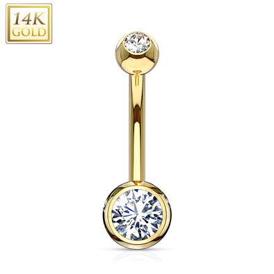 Double Gemmed 14 Karat Solid Gold Navel Ring-WildKlass Jewelry