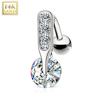 14 Karat Solid Gold CZ Bar Prong Top Down WildKlass Navel Ring-WildKlass Jewelry