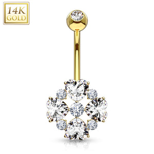 Heart Cut Flower Petals CZ 14 Karat Solid Gold WildKlass Navel Ring-WildKlass Jewelry