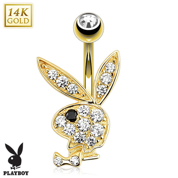 14kt Playboy Bunny with Paved Gem WildKlass Navel Ring-WildKlass Jewelry